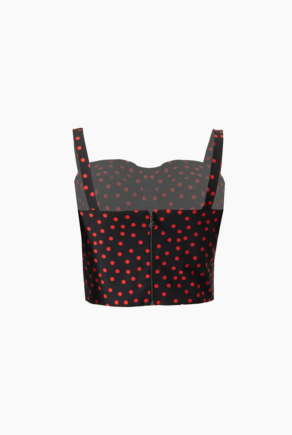 Bustier de lunares negro con tirantes y cierre en espalda