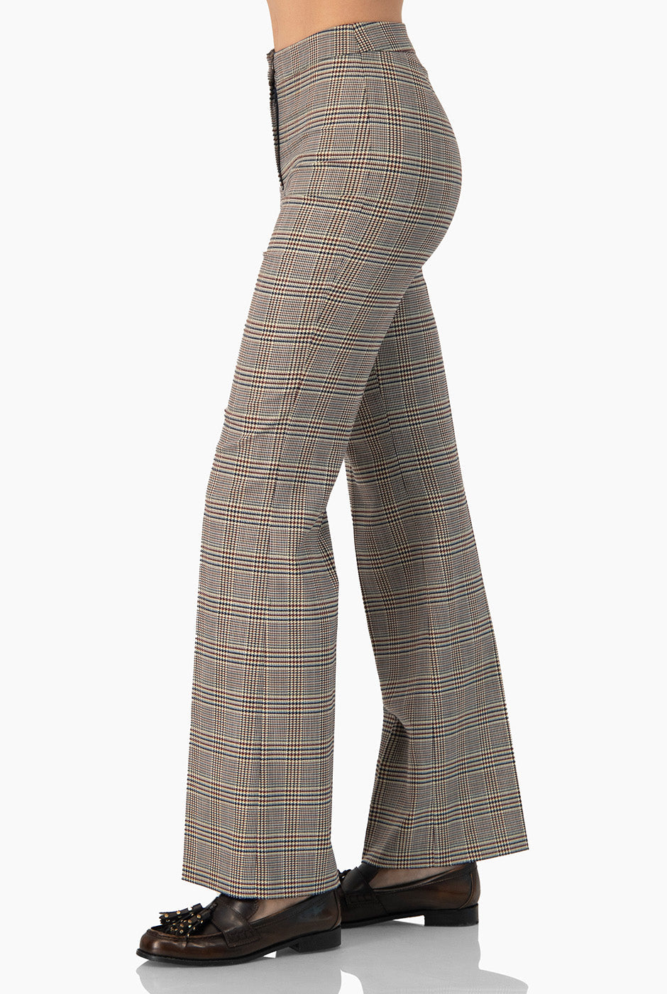 Pantalón recto multicolor con estampado de cuadros y pinzas traseras