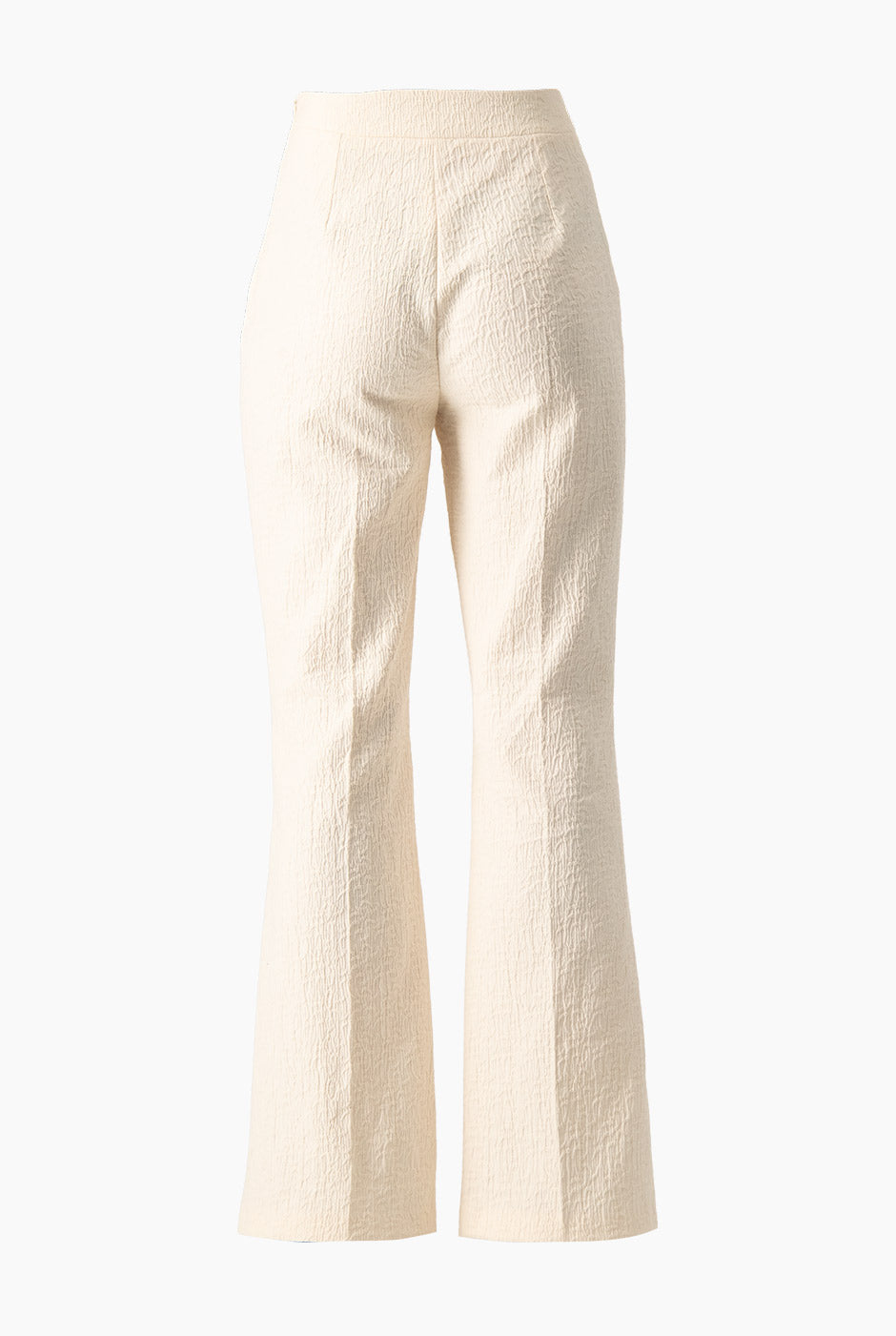 Pantalón recto natural con cierre lateral y textura arrugada