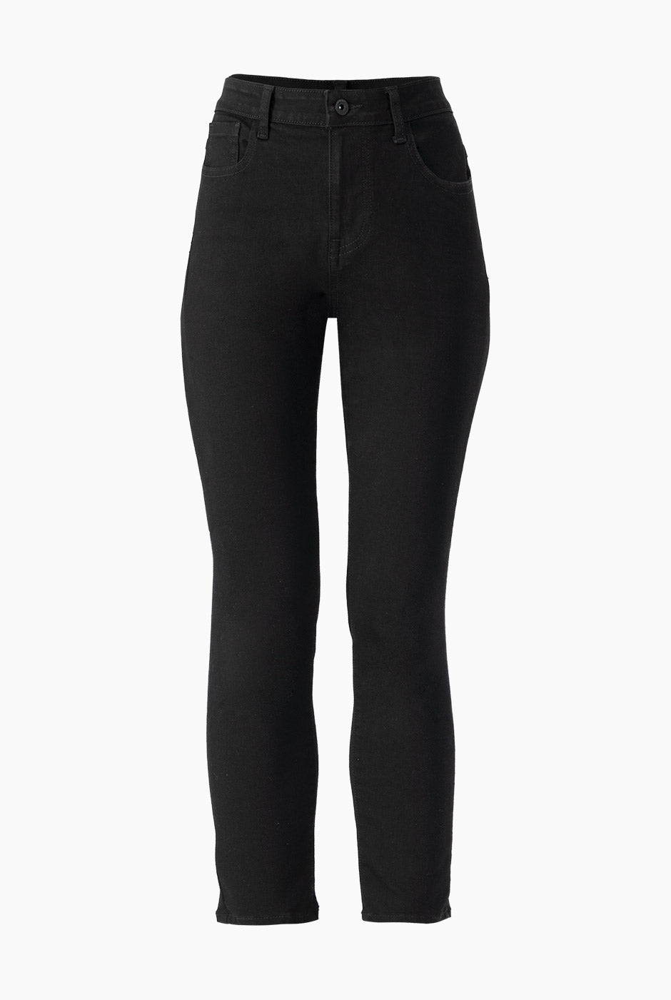 Jeans skinny negros con bolsillos y botón frontal
