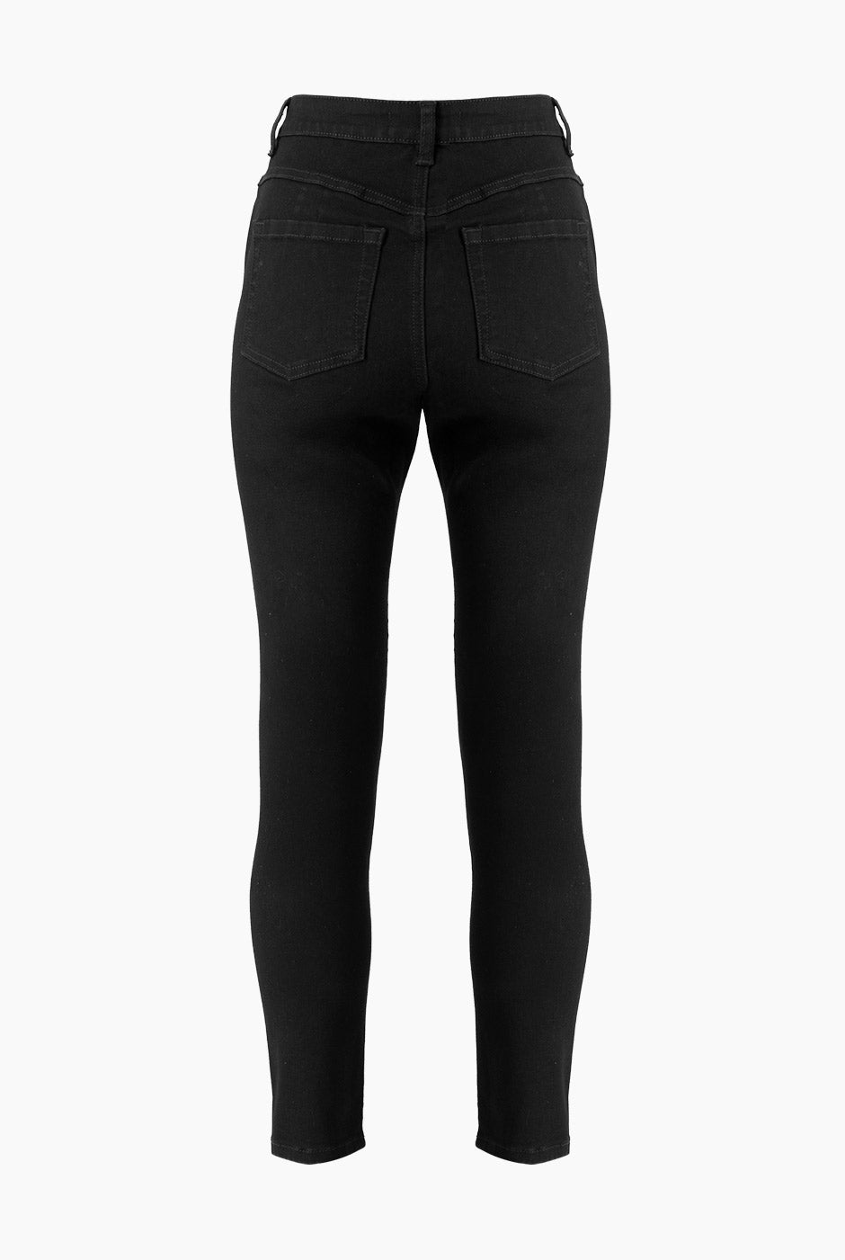 Jeans skinny negros con bolsillos y botón frontal
