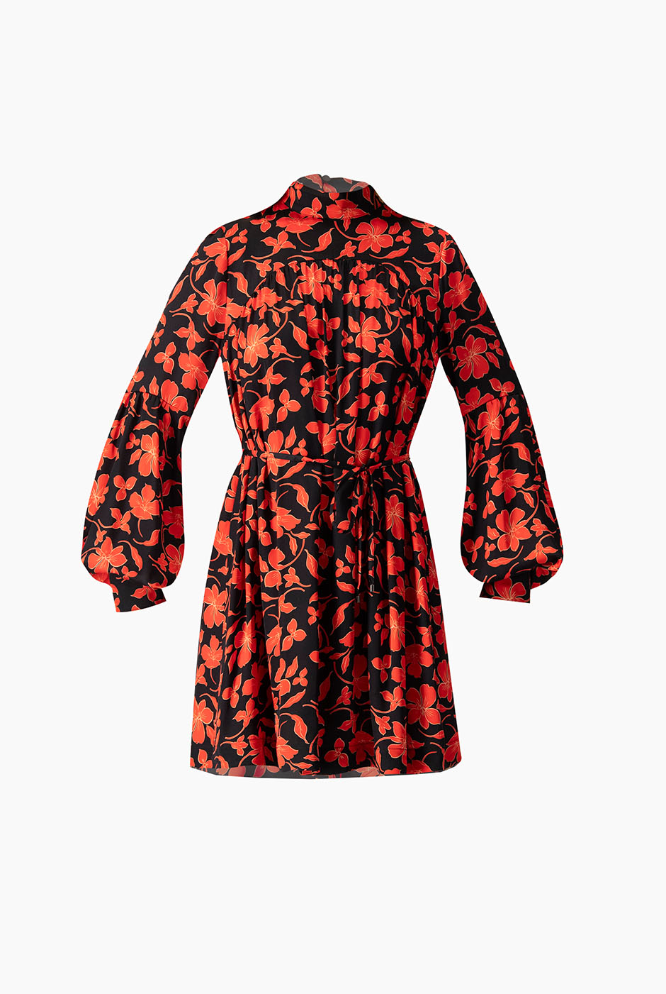 Vestido corto rojo estampado floral cuello alto
