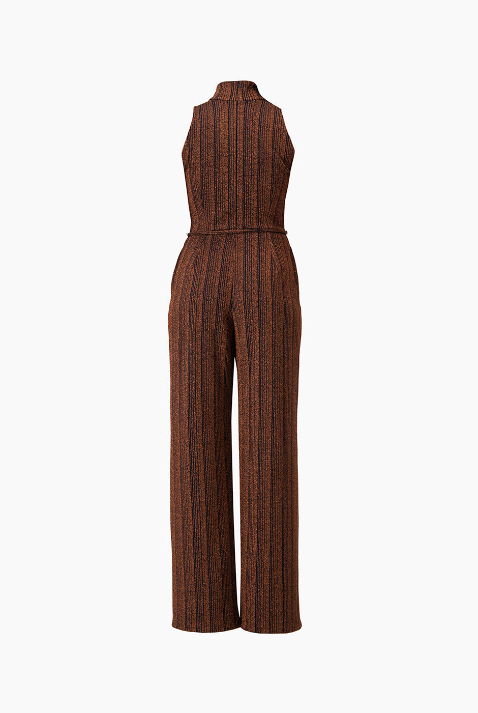 Jumpsuit azul marino amplio con cinturón y rayas
