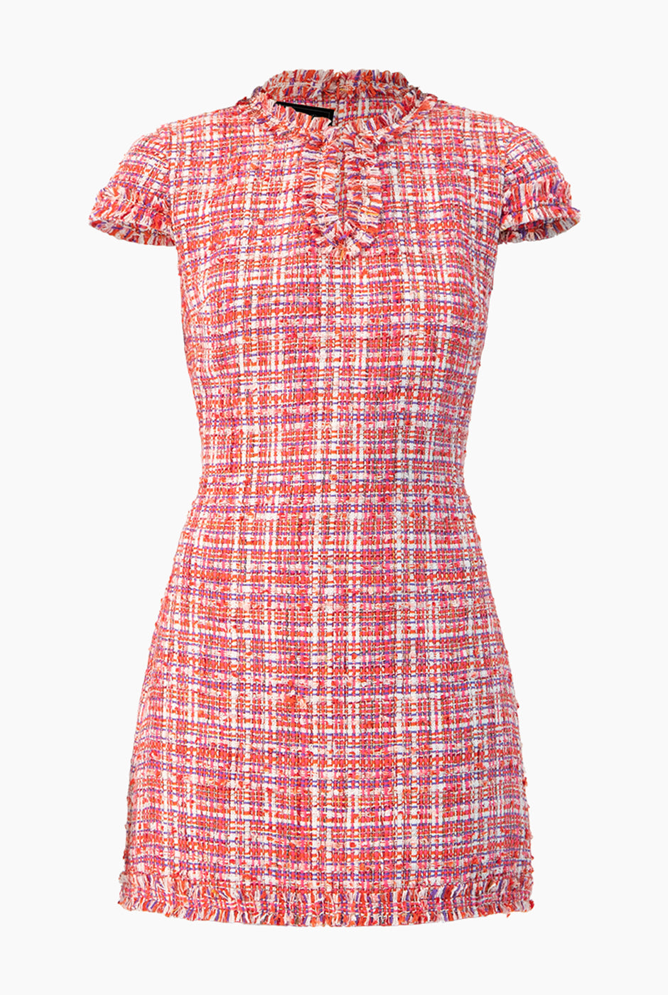 Vestido corto tejido multicolor con escote de gota y olanes