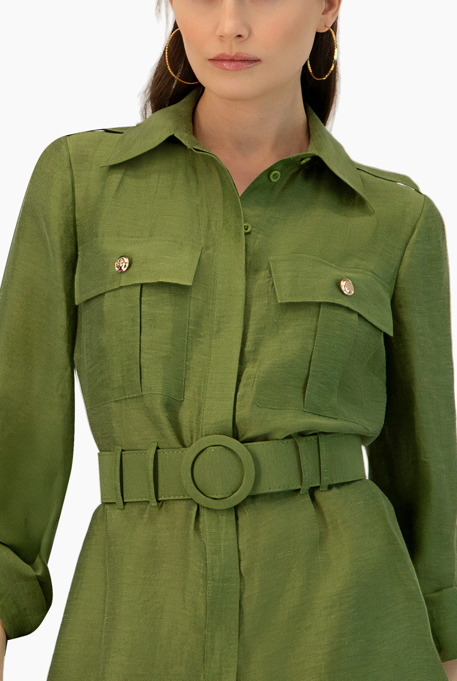 Romper verde con cinturón y bolsillos de Ivonne