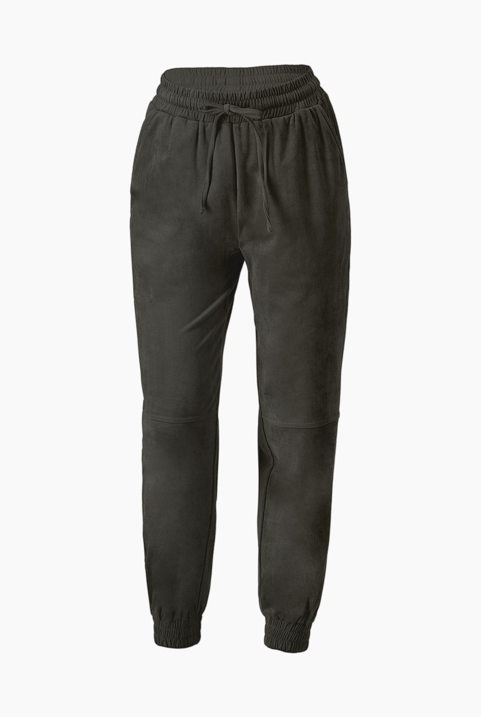 Pantalón Jogger Suede verde con pretina ajustable y bolsillos